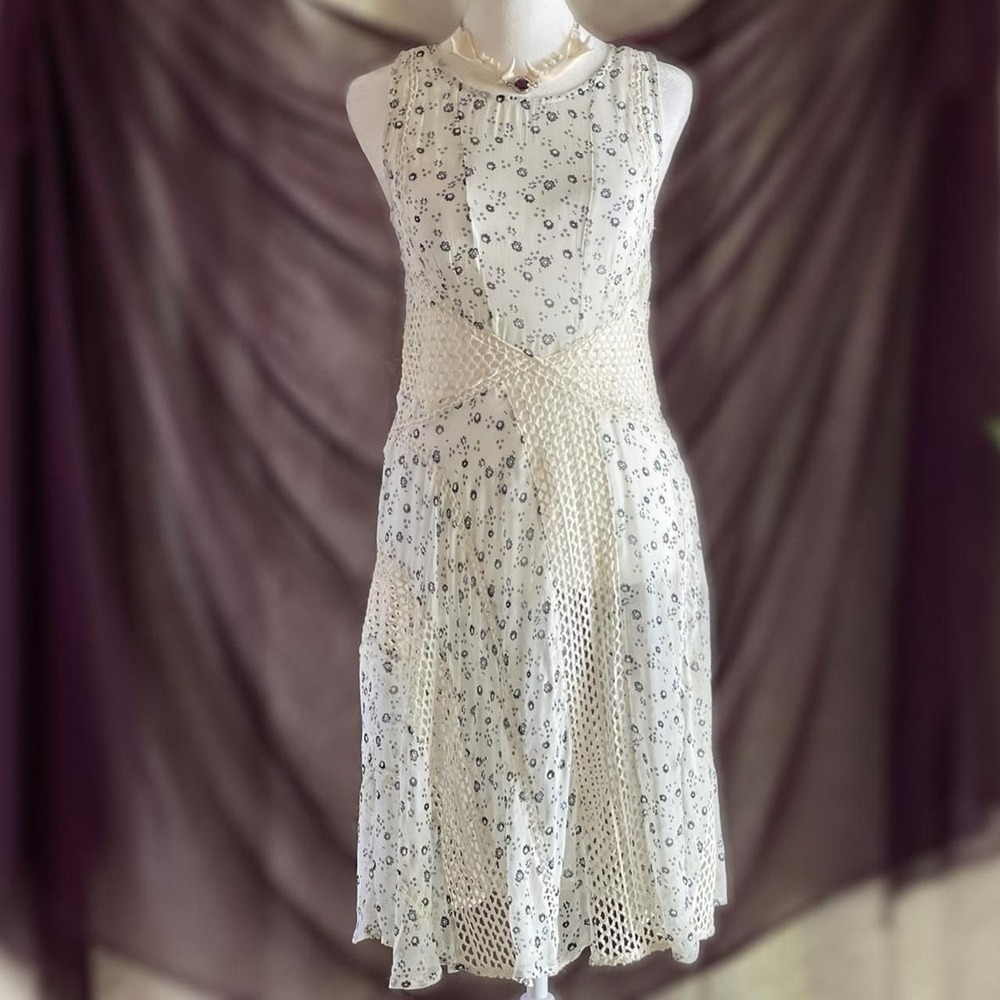 Anthropologie Floreat Cream Floral Sheer Crochet Midi Dress Coquette‎ Cottage 2
